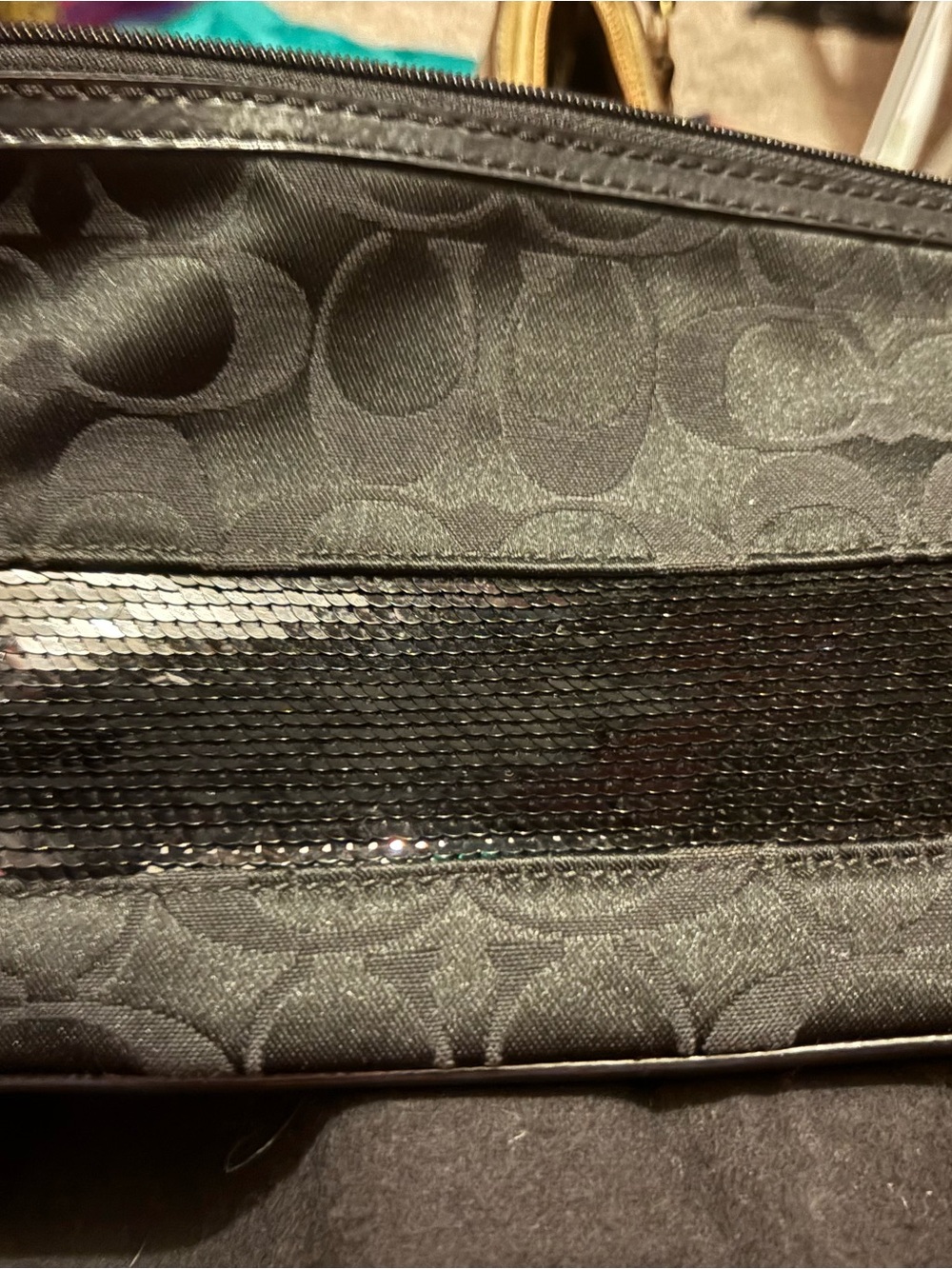 Coach Black Signature Jacquard Wristlet/Clutch with Sequin Trim